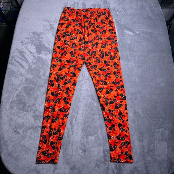 Halloween Black Cat Print Leggings Womens Plus OS Fits 12-18 Buttery Soft Stretc - Picture 3 of 6